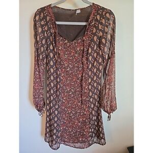 y2k Dress A-line Patchwork Brown Paisley Cottagecore Floral Sheer Womens Size 4